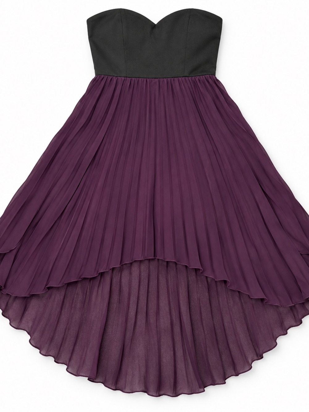 a'gaci Black Bodice Purple Pleated High-Low Party Dress